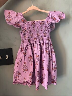 Tea Collection Lavender Floral Smocked Dress with Orange Accents